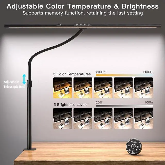 Alt view image 3 of 7 - Desk Lamp with Clamp, 31.5" LED Desk Lamp for Home Office, 24W Gesture Sensing Control Desk Light, Dimmable & Color Temperature, Eye-Caring Office Lamp, Brightest Architect Lamp for Screen