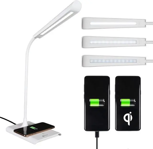 Main image of Power-Up LED Desk Lamp with Wireless Qi Charging & USB Charging Port, with ClearSun LED Technology - Flexible Neck, 3 Brightness Settings, Reduces Eyestrain - Task Lamp for Office & Dorms