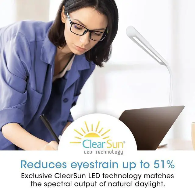 Alt view image 3 of 6 - Power-Up LED Desk Lamp with Wireless Qi Charging & USB Charging Port, with ClearSun LED Technology - Flexible Neck, 3 Brightness Settings, Reduces Eyestrain - Task Lamp for Office & Dorms