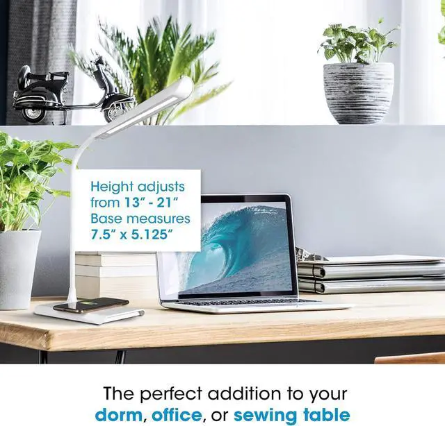 Alt view image 5 of 6 - Power-Up LED Desk Lamp with Wireless Qi Charging & USB Charging Port, with ClearSun LED Technology - Flexible Neck, 3 Brightness Settings, Reduces Eyestrain - Task Lamp for Office & Dorms
