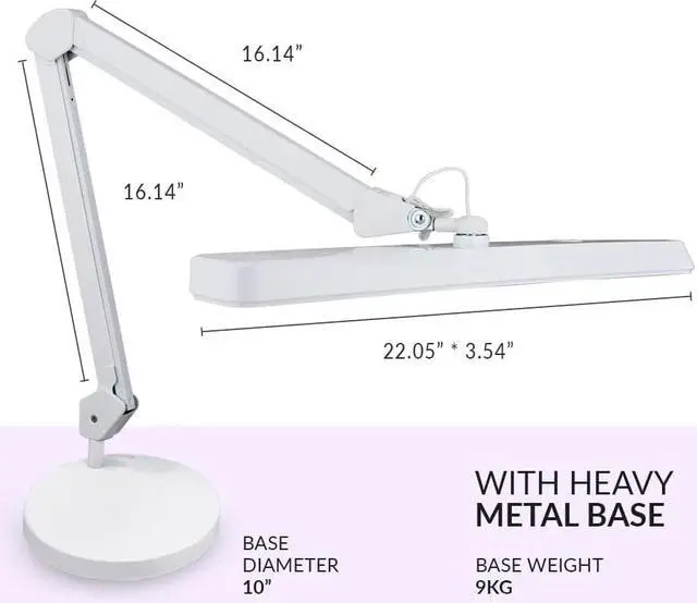 Alt view image 6 of 7 - XL 2,500 Lumens LED Task Lamp, 30W, 162 Pcs SMD LED, Dimmable, Eye-Ca, Desk Light for Home, Office (Non-CCT with Base, White) by DT