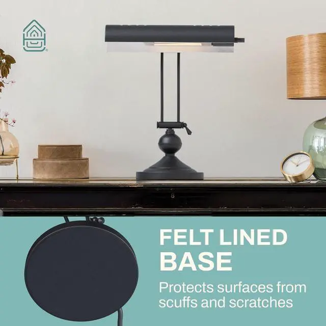Alt view image 7 of 7 - Classic Antique Retro Adjustable Leaning Piano Lamp Banker Desk Light with LED Bulb Included (Matte Black)