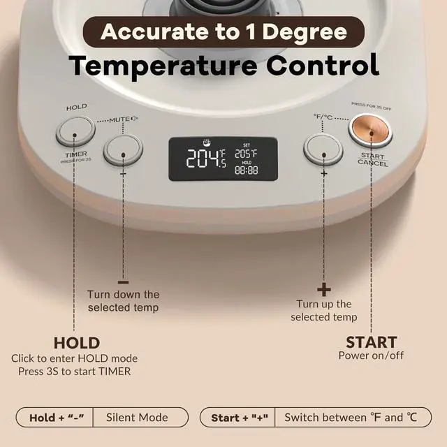 Alt view image 3 of 7 - Electric Gooseneck Kettle With Keep Warm Function &LCD Display Automatic Shut Off Coffee Kettle Temperature Control Pour Over Kettle 1200 Watt, 0.8L, 120V, Off White