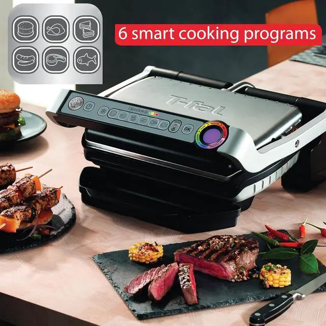 Alt view image 3 of 6 - T-Fal OptiGrill Stainless Steel Electric Grill 4 Servings 6 Automatic Cooking Modes, Intelligent grilling rare to well-done 1800 Watts Nonstick Removable Plates, Dishwasher Safe, Indoor, Silver