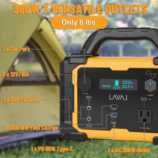 Alt view image 4 of 7 - Solar Generator 300W Portable Power Station with 100W Foldable Solar Panel, 294Wh Lithium Battery, 120V/300W AC Outlet, Quiet Generators for Home, RV, Outdoor, Camping and Emergencies Use