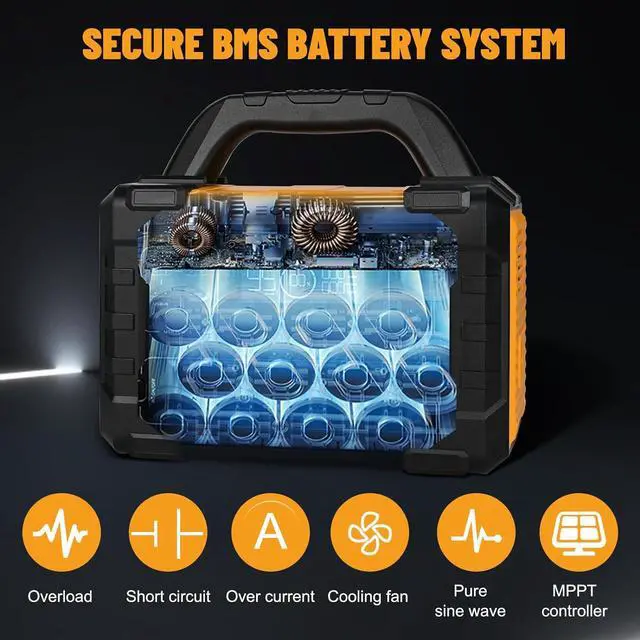 Alt view image 5 of 7 - Solar Generator 300W Portable Power Station with 100W Foldable Solar Panel, 294Wh Lithium Battery, 120V/300W AC Outlet, Quiet Generators for Home, RV, Outdoor, Camping and Emergencies Use