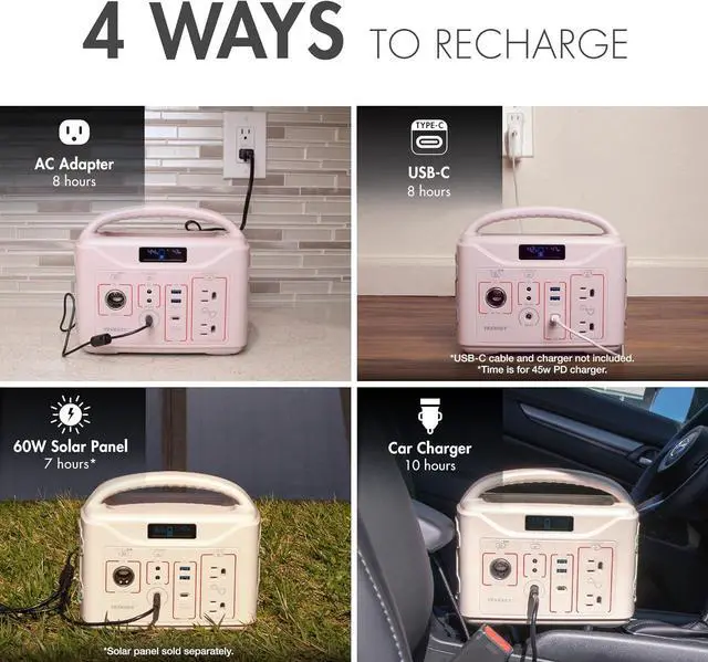 Alt view image 5 of 7 - T320 Portable Power Station, 300Wh Battery, 110V/200W (Surge 400W) Two Pure Sine Wave AC outputs, USB type C PD 45W, Mobile Power for Outdoors, RV, Hunting, Emergency Backup, Sandy Coral