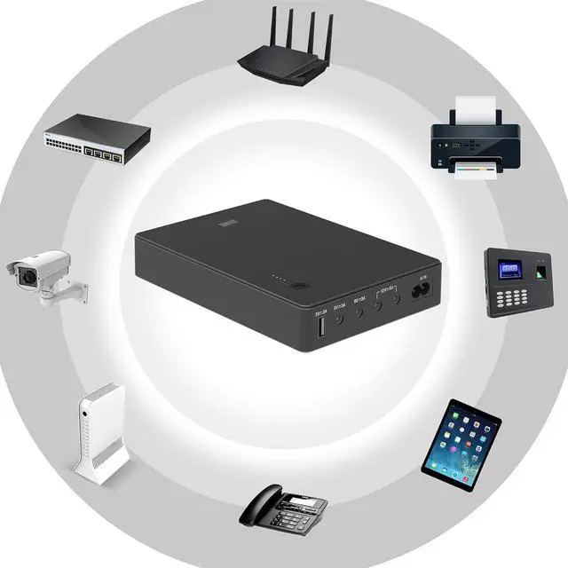 Alt view image 2 of 7 - Shanqiu Mini UPS Battery Backup Uninterruptible Power Supply for Router, Modem, Security Camera with Input AC Output USB 5V DC 5V 9V 12V (74Wh)