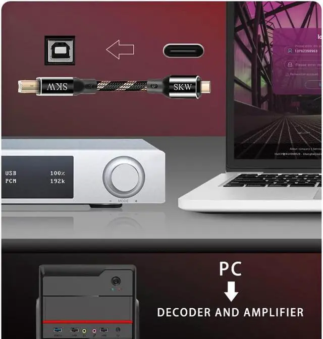 Alt view image 5 of 6 - Audiophiles USB Printer Cable Type C/USB C to USB B High Speed DAC Decoder Cable 9.8ft / 3M