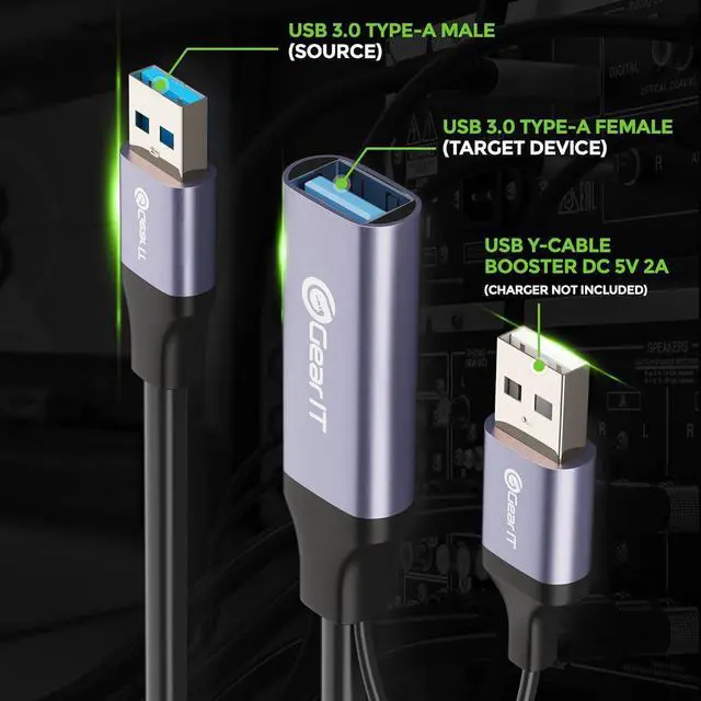Alt view image 3 of 7 - USB 3.0 Active Extension Cable (50 Feet) A-Male to A-Female USB Repeater with Signal Booster for Oculus Rift Quest Link Xbox 360 Kinect Playstation Printer Webcam - 50ft