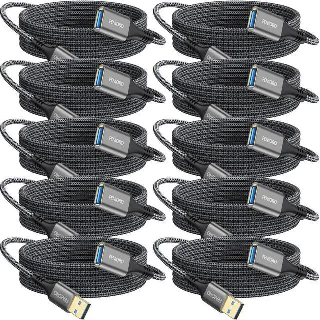 Main image of USB Extension Cable 10 ft 10 Pack USB 3.0 Extender Long USB Type A Male to Female Extension Cord for Keyboard Mouse Flash Drive Printer Camera and More