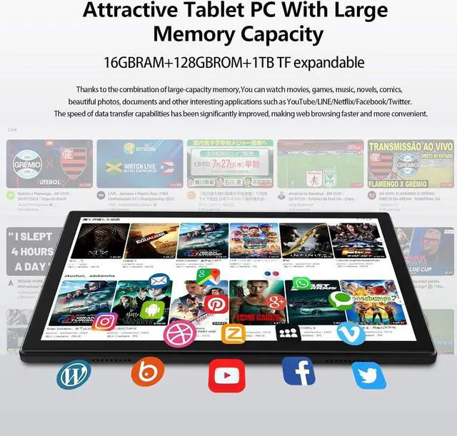 Alt view image 3 of 7 - Android 14 Tablet 2025 Latest 10 inch Tablet with Keyboard,128GB ROM 16GB RAM TF1TB Expand,Octa-Core,5GWiFi,1080FHD,13MP+8MPCamera,Bluetooth5.0,GPS,Mouse,Case,Black