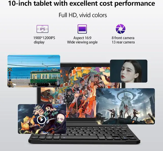 Alt view image 4 of 7 - Android 14 Tablet 2025 Latest 10 inch Tablet with Keyboard,128GB ROM 16GB RAM TF1TB Expand,Octa-Core,5GWiFi,1080FHD,13MP+8MPCamera,Bluetooth5.0,GPS,Mouse,Case,Black