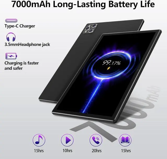 Alt view image 6 of 7 - Android 14 Tablet 2025 Latest 10 inch Tablet with Keyboard,128GB ROM 16GB RAM TF1TB Expand,Octa-Core,5GWiFi,1080FHD,13MP+8MPCamera,Bluetooth5.0,GPS,Mouse,Case,Black