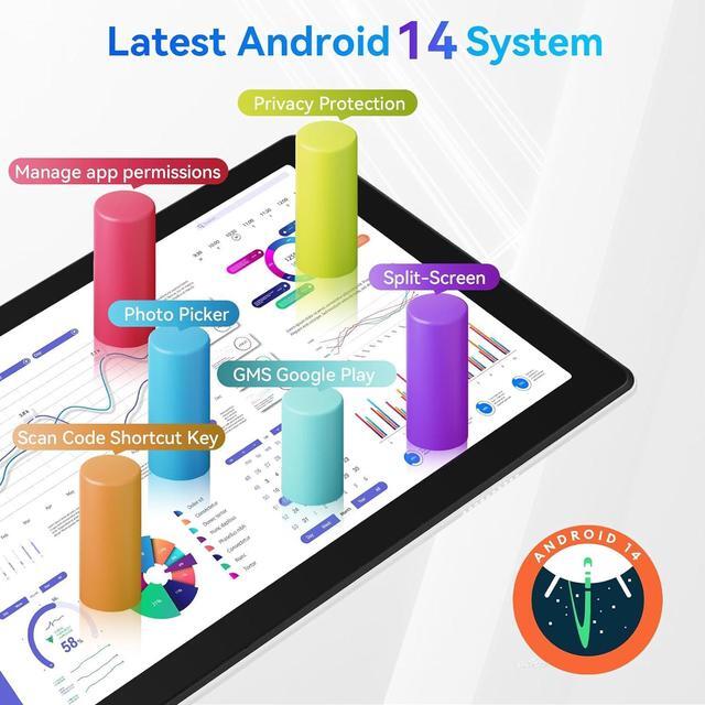 Alt view image 2 of 7 - Android 14 Tablet Octa-Core Android Tablet 8GB RAM+64GB ROM (Expand to 1TB) 10 inch Tablet with Bluetooth5.3 WiFi 6 Fast Charging 5MP+8MP Dual Camera 4G Dongle Wireless Internet (White)