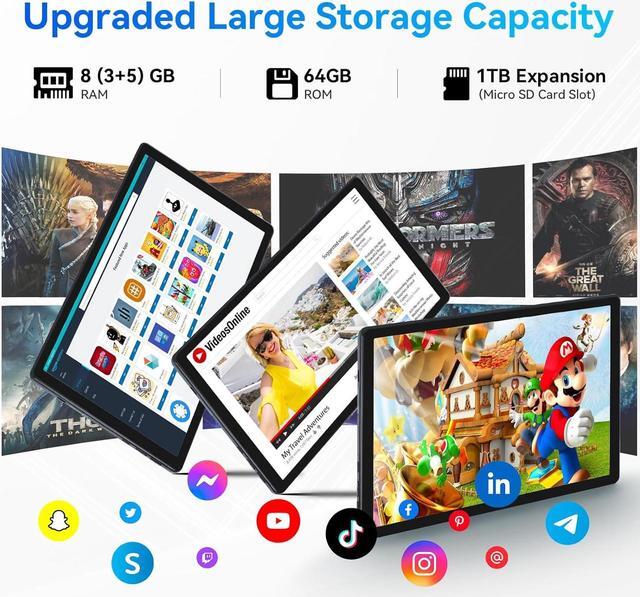 Alt view image 4 of 7 - Android 14 Tablet Octa-Core Android Tablet 8GB RAM+64GB ROM (Expand to 1TB) 10 inch Tablet with Bluetooth5.3 WiFi 6 Fast Charging 5MP+8MP Dual Camera 4G Dongle Wireless Internet (White)