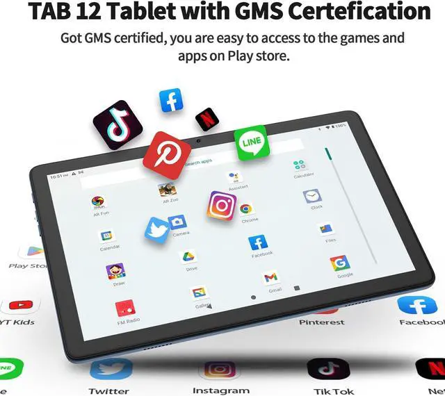 Alt view image 3 of 7 - TAB12 10 Inch Phone Tablet Android 13 5Ghz WiFi 12GB RAM(6GB Expend) 128GB ROM 4G Network Tablet with Octa-Core Processor 8000mAh HD IPS BT FM Double Box Speakers Gray