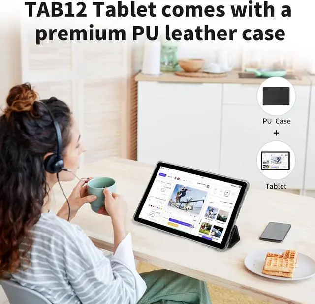 Alt view image 6 of 7 - TAB12 10 Inch Phone Tablet Android 13 5Ghz WiFi 12GB RAM(6GB Expend) 128GB ROM 4G Network Tablet with Octa-Core Processor 8000mAh HD IPS BT FM Double Box Speakers Gray