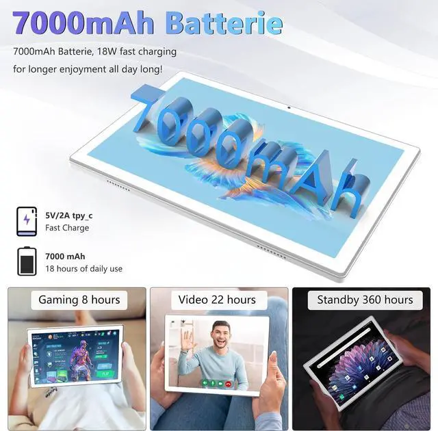 Alt view image 6 of 7 - 2024 Newest Android 13 Tablets 10 Inch 5G Wifi Tablet Mit 16GB RAM+128GB ROM(1TB TF)2 In 1 Tablet with keyboard Mouse Pen-Octa-Core2.0Ghz | 7000mAh | 1080FHD | 13MP Camera | WLAN GPS OTG Typ-c-Black