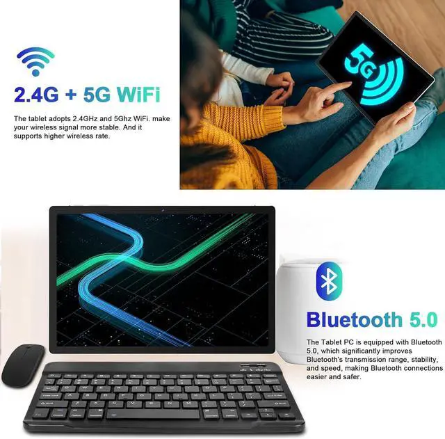 Alt view image 7 of 7 - 2024 Tablet 11 Inch Android 13 Screen 2K Tablet Octa-Core 2.0 GHz16GB RAM+256GB ROM+TF 1TB /2000 * 1200 Pixel/8MP+20MP+2MP Macro/10000 mAh/5G WiFi Metal Cover with Mouse Keyboard Silver