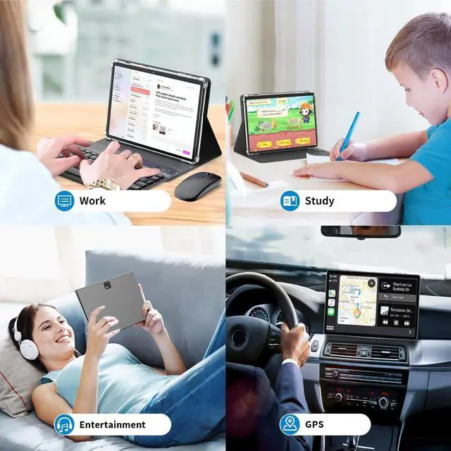 Alt view image 7 of 7 - Android Tablet with Keyboard, Android 14 Tablet, 12(6+6) GB+128GB, 1TB Expand, 2 in 1, Mouse, Stylus, 8000mAh Battery, 2.4G/5G WiFi, GPS, Silver Case