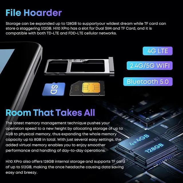 Alt view image 5 of 7 - Android 13 Tablet 10.1 Inch Hi10 XPro Tablet 8GB RAM 128GB ROM Unisoc T606 Octa-Core Android Tablet 1280X800 HD IPS 13MP&;5MP Camera 7000mAh 4G LTE/5G WiFi/GPS/BT 5.0 Type-C USB 2.0