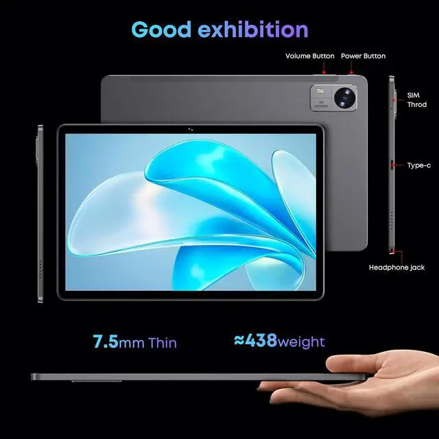 Alt view image 6 of 7 - Android 13 Tablet 10.1 Inch Hi10 XPro Tablet 8GB RAM 128GB ROM Unisoc T606 Octa-Core Android Tablet 1280X800 HD IPS 13MP&;5MP Camera 7000mAh 4G LTE/5G WiFi/GPS/BT 5.0 Type-C USB 2.0