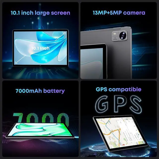 Alt view image 7 of 7 - Android 13 Tablet 10.1 Inch Hi10 XPro Tablet 8GB RAM 128GB ROM Unisoc T606 Octa-Core Android Tablet 1280X800 HD IPS 13MP&;5MP Camera 7000mAh 4G LTE/5G WiFi/GPS/BT 5.0 Type-C USB 2.0
