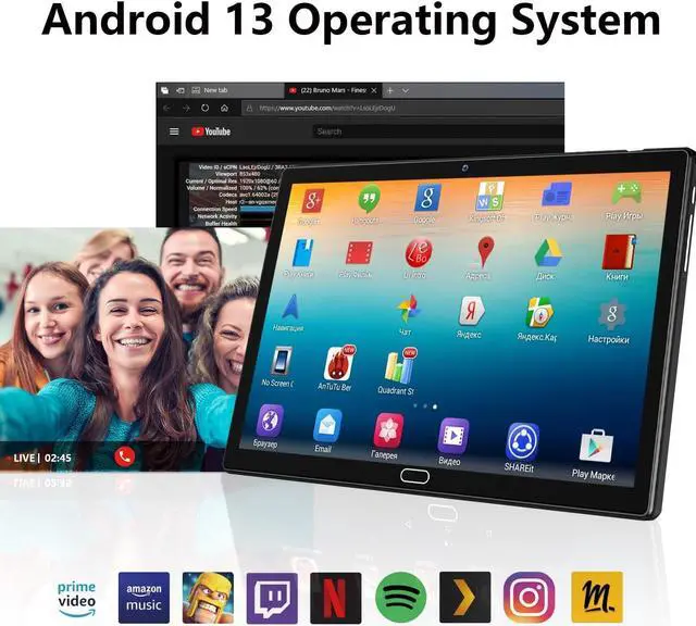 Alt view image 4 of 7 - 2024 Newest Tablet 10 Inch Android 13 Tablets, 2 in 1 Tablet with 4+64/512GB Storage Octa-Core, Dual Sim Card Support 4G Cellular Tablet with Keyboard,13MP Camera, 6000mAh Battery, GPS, WiFi