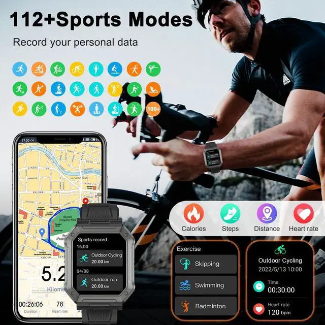 Alt view image 4 of 7 - Smart Watch for Men Fitness Tracker: Military Smart Watches for Men Digital Mens Watches Make/Answer Call Running Waterproof Smartwatch Android Phones iPhone Samsung Compatible Heart Rate Monitor