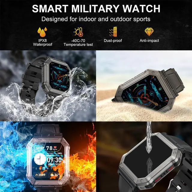 Alt view image 6 of 7 - Smart Watch for Men Fitness Tracker: Military Smart Watches for Men Digital Mens Watches Make/Answer Call Running Waterproof Smartwatch Android Phones iPhone Samsung Compatible Heart Rate Monitor