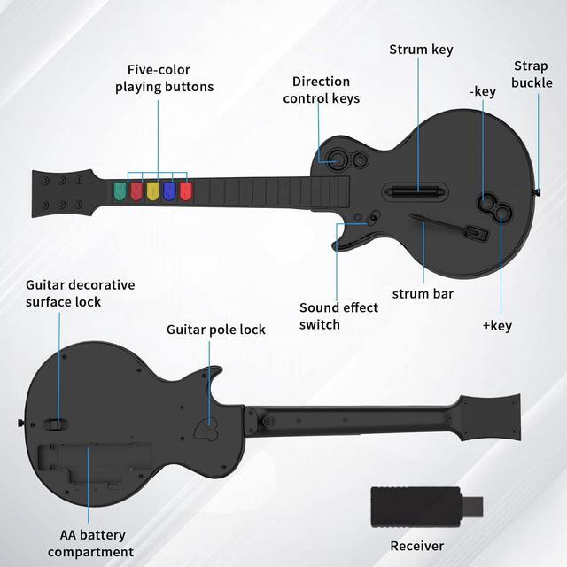 Alt view image 6 of 7 - PC Guitar Hero Controller, Wireless PS3 Guitar Hero with Dongle for PC,Playstation 3 Guitar Hero Rock Band Would Tour Clone Hero Games - Black