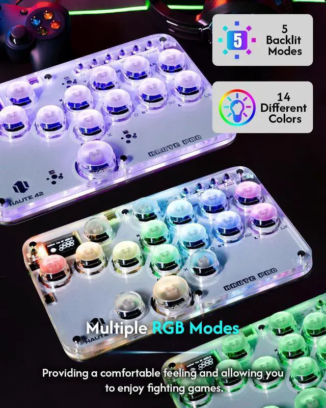 Alt view image 5 of 7 - Haute42 Arcade Stick 16Keys All-Button Gamerfinger with Custom RGB & Turbo Functions,Arcade Controller Street Fight for PC/Ps3/Ps4/Switch/Steam Game Keyboard-Supports Hot Swap & SOCD