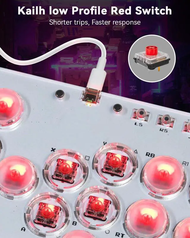 Alt view image 3 of 7 - Haute42 Arcade Stick 13Keys All-Button Gamerfinger with Turbo Functions & Custom RGB,Arcade Controller Street Fight for PC/Ps3/Ps4/Switch/Steam Game Keyboard-Supports Hot Swap & SOCD