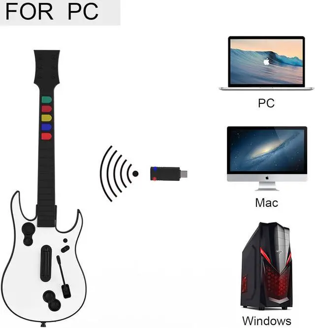 Alt view image 3 of 7 - Guitar Hero Guitar, Wireless PC Guitar Hero Controller for PlayStation 3 PS3 with Dongle for Clone Hero, Rock Band Guitar Hero Games White