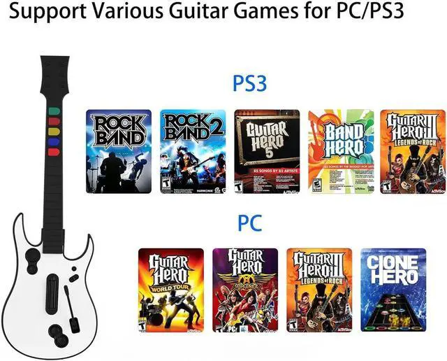 Alt view image 2 of 7 - Guitar Hero Guitar, Wireless PC Guitar Hero Controller for PlayStation 3 PS3 with Dongle for Clone Hero, Rock Band Guitar Hero Games White