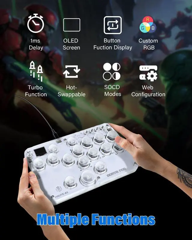 Alt view image 3 of 7 - JZW-Shop Haute42 Arcade Stick G16, All-Button Arcade Controller for Switch/PC/PS4/PS3 /Steam Deck, Arcade Fight Stick Game Keyboard with Turbo & Custom RGB, Supports Hot-Swap & SOCD