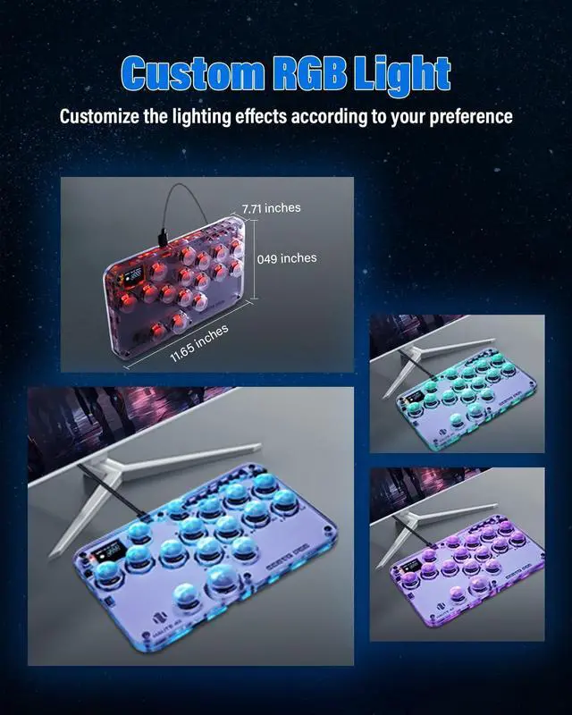 Alt view image 5 of 7 - JZW-Shop Haute42 Arcade Stick G16, All-Button Arcade Controller for Switch/PC/PS4/PS3 /Steam Deck, Arcade Fight Stick Game Keyboard with Turbo & Custom RGB, Supports Hot-Swap & SOCD