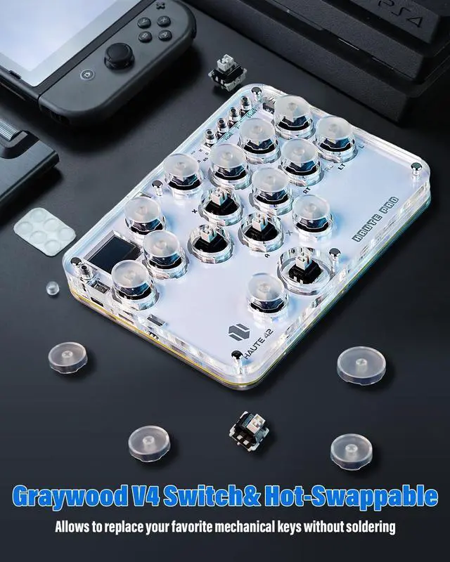 Alt view image 4 of 7 - JZW-Shop Haute42 Arcade Stick G16, All-Button Arcade Controller for Switch/PC/PS4/PS3 /Steam Deck, Arcade Fight Stick Game Keyboard with Turbo & Custom RGB, Supports Hot-Swap & SOCD