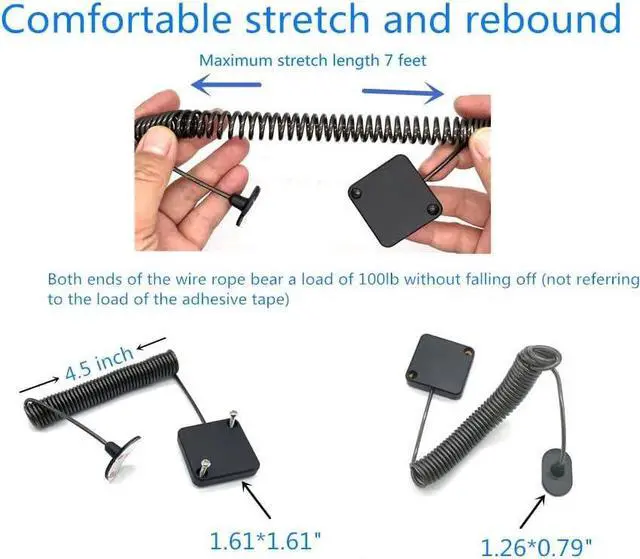 Alt view image 2 of 7 - 7ft Retractable Cable Lock with Double Sided Adhesive for Gaming Controller, Tablets, Mobile Phones Other Hardware Showroom and Controller, TV, DVD Remote Control Tether (Black 10PACK)