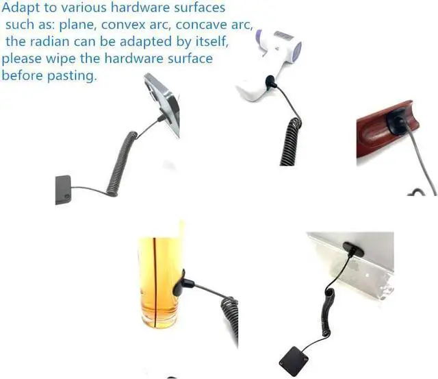 Alt view image 7 of 7 - 7ft Retractable Cable Lock with Double Sided Adhesive for Gaming Controller, Tablets, Mobile Phones Other Hardware Showroom and Controller, TV, DVD Remote Control Tether (Black 10PACK)