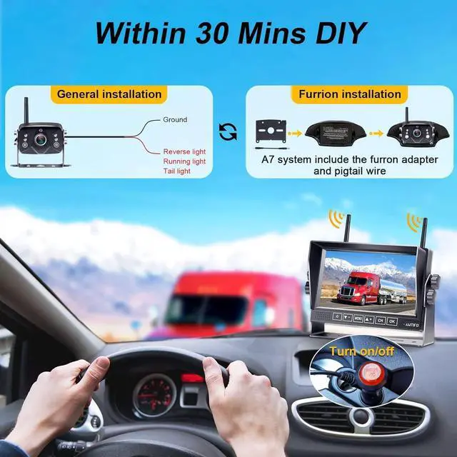 Alt view image 3 of 7 - Wireless Backup Camera for Furrion RV: 7-Inch Recording Plug-Play Easy Setup Truck Trailer Back Rear View Camera Touch Button Monitor Split Screen 4 Channels AMTIFO A7