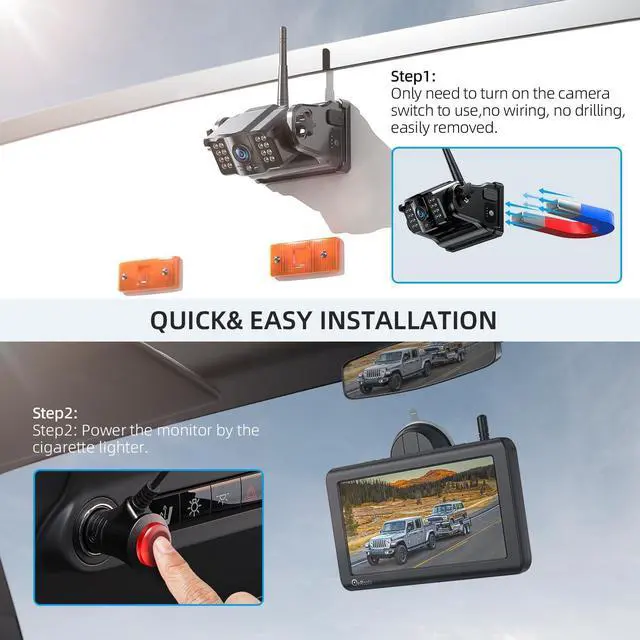 Alt view image 2 of 7 - Magnetic Wireless Backup Camera 5 Monitor, 2-Min DIY Installation,1080P, 2 Channels, 9600mAh Rechargeable Camera System for RV, Trailer, Truck, Camping Vehicle ACT501