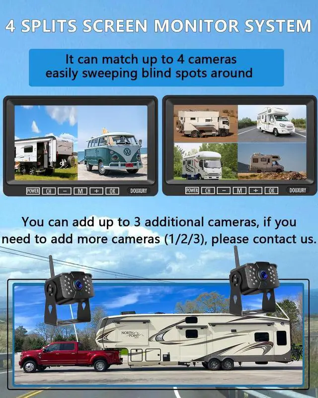 Alt view image 4 of 7 - Wireless RV Backup Camera, IP69 Waterproof 170° Wide View Angle HD 1080P Rear View Camera + HD LCD 7" Monitor, Digital Wireless Camera System for RV Truck 5th Wheel Trailer Pickup Camper Bus
