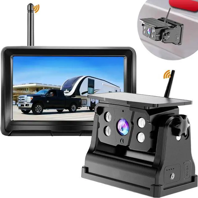 Main image of Wireless Backup Camera Solar Magnetic for Car RV Trailer Truck Camper 5th Wheels Hitch Towing No Wiring No Drilling Rechargeable Night Vision Portable Backup Camera with 5'' 1080P HD 2-Split Monitor