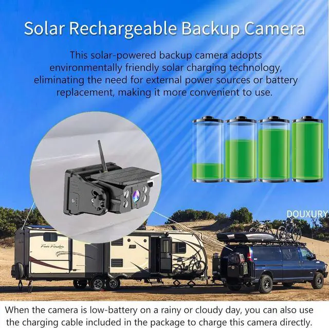 Alt view image 2 of 7 - Wireless Backup Camera Solar Magnetic for Car RV Trailer Truck Camper 5th Wheels Hitch Towing No Wiring No Drilling Rechargeable Night Vision Portable Backup Camera with 5'' 1080P HD 2-Split Monitor