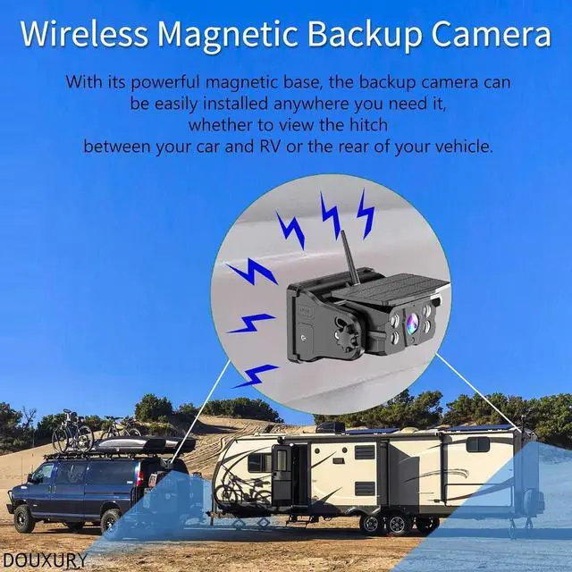Alt view image 3 of 7 - Wireless Backup Camera Solar Magnetic for Car RV Trailer Truck Camper 5th Wheels Hitch Towing No Wiring No Drilling Rechargeable Night Vision Portable Backup Camera with 5'' 1080P HD 2-Split Monitor