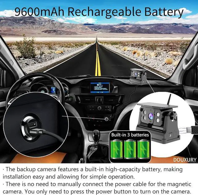 Alt view image 4 of 7 - Wireless Backup Camera Solar Magnetic for Car RV Trailer Truck Camper 5th Wheels Hitch Towing No Wiring No Drilling Rechargeable Night Vision Portable Backup Camera with 5'' 1080P HD 2-Split Monitor