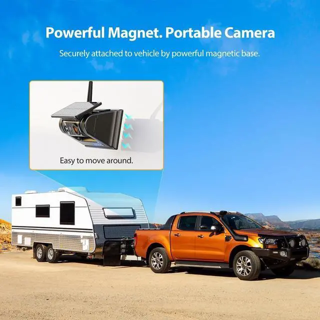 Alt view image 2 of 7 - Magnetic Solar Wireless Backup Camera, 5'' HD Monitor, 2-Min Installation True Wireless No Drilling, Rechargeable Waterproof Rearview Camera IR Night Vision, for RV Pickup Trailer (CTYC5)