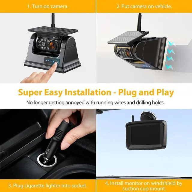 Alt view image 3 of 7 - Magnetic Solar Wireless Backup Camera, 5'' HD Monitor, 2-Min Installation True Wireless No Drilling, Rechargeable Waterproof Rearview Camera IR Night Vision, for RV Pickup Trailer (CTYC5)